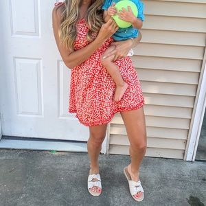 Red floral dress with tie straps